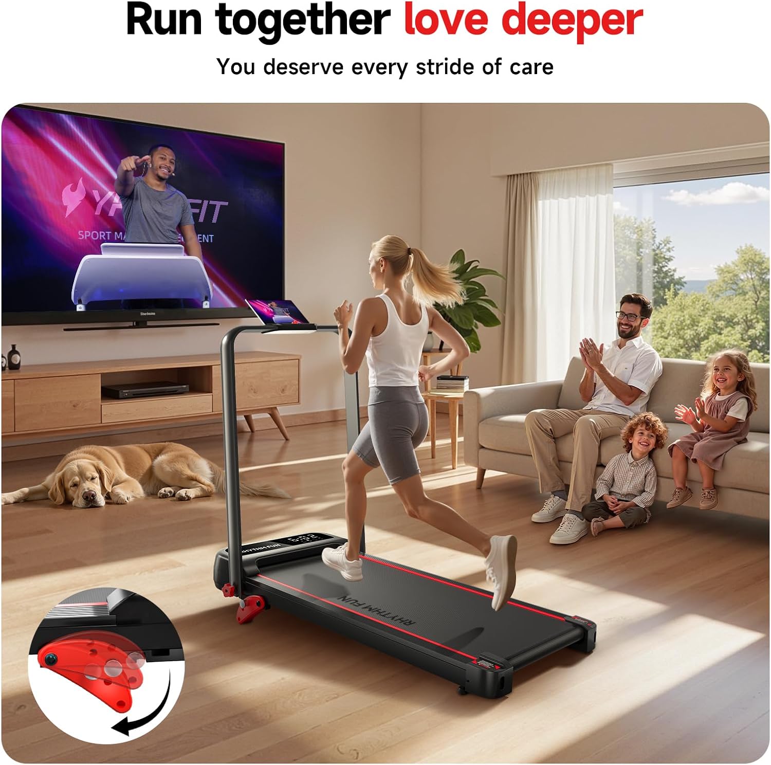 RHYTHM FUN Incline Foldable Treadmill, Walking Pad Treadmill with Incline, 300 lbs Portable Treadmills with Handles for Home Office Use, Under Desk Compact Walking Pad - Image 8