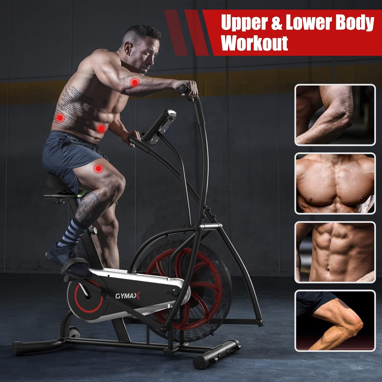 GYMAX Fan Bike, Air Resistance Upright Bike with LCD Monitor, Phone Holder & Built-in Wheels, Fully Adjustable Stationary Exercise Bike for Home Gym Cardio Training Workout Fitness - Image 9