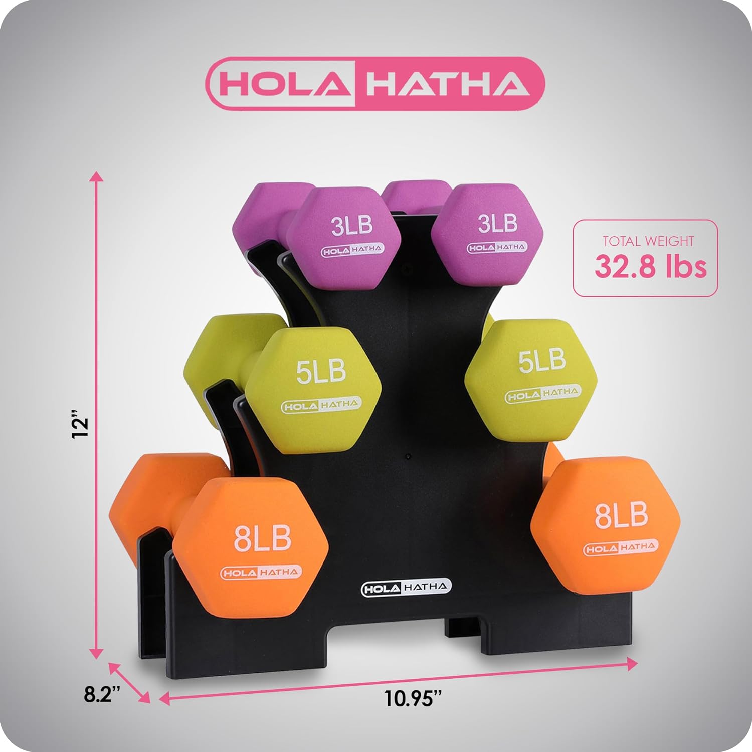 HolaHatha Neoprene Dumbbell Free Hand Weight Set with Rack, Ideal for Home Exercises to Gain Tone and Definition - Image 3
