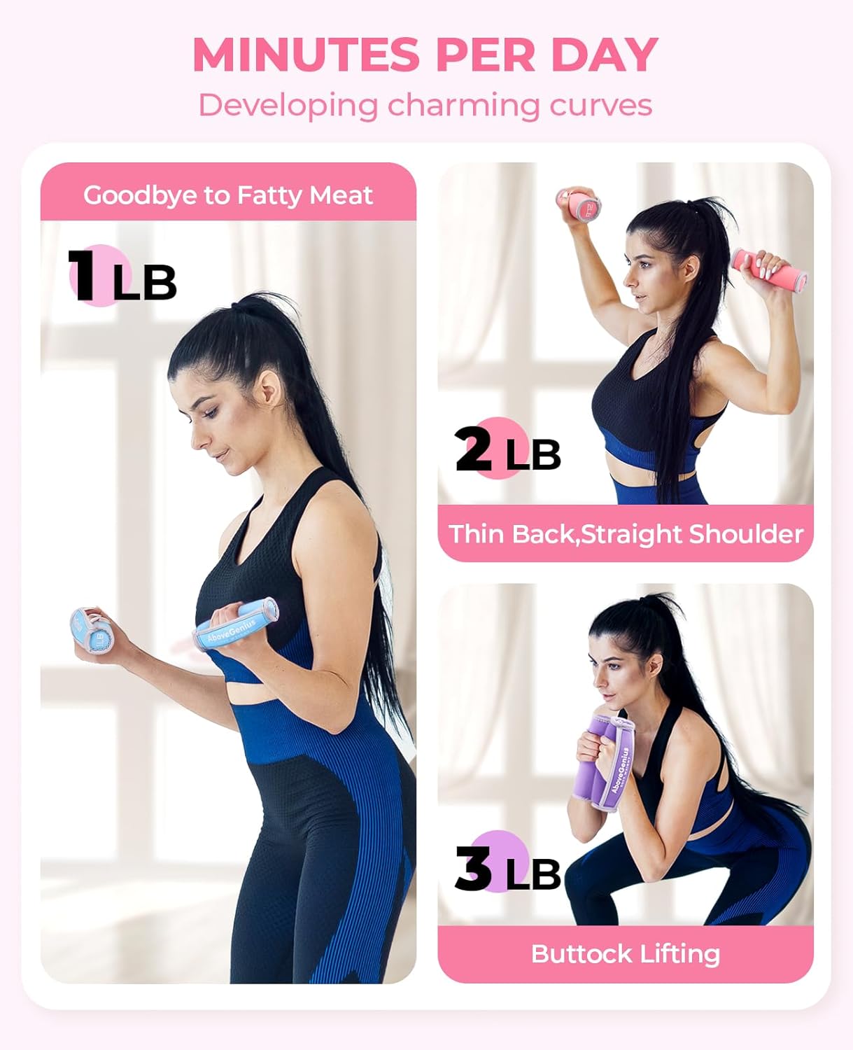 Hand Weights for Women Men, Soft Dumbbells Set of 6(1lb 2lb 3lb Each Pack) for Dumbbell Walking Weight Sets with Hand Strap, Pink Weights for Workout Running, Pilates, Yoga, Jogging and Physical Therapy, Gifts for Women - Image 2
