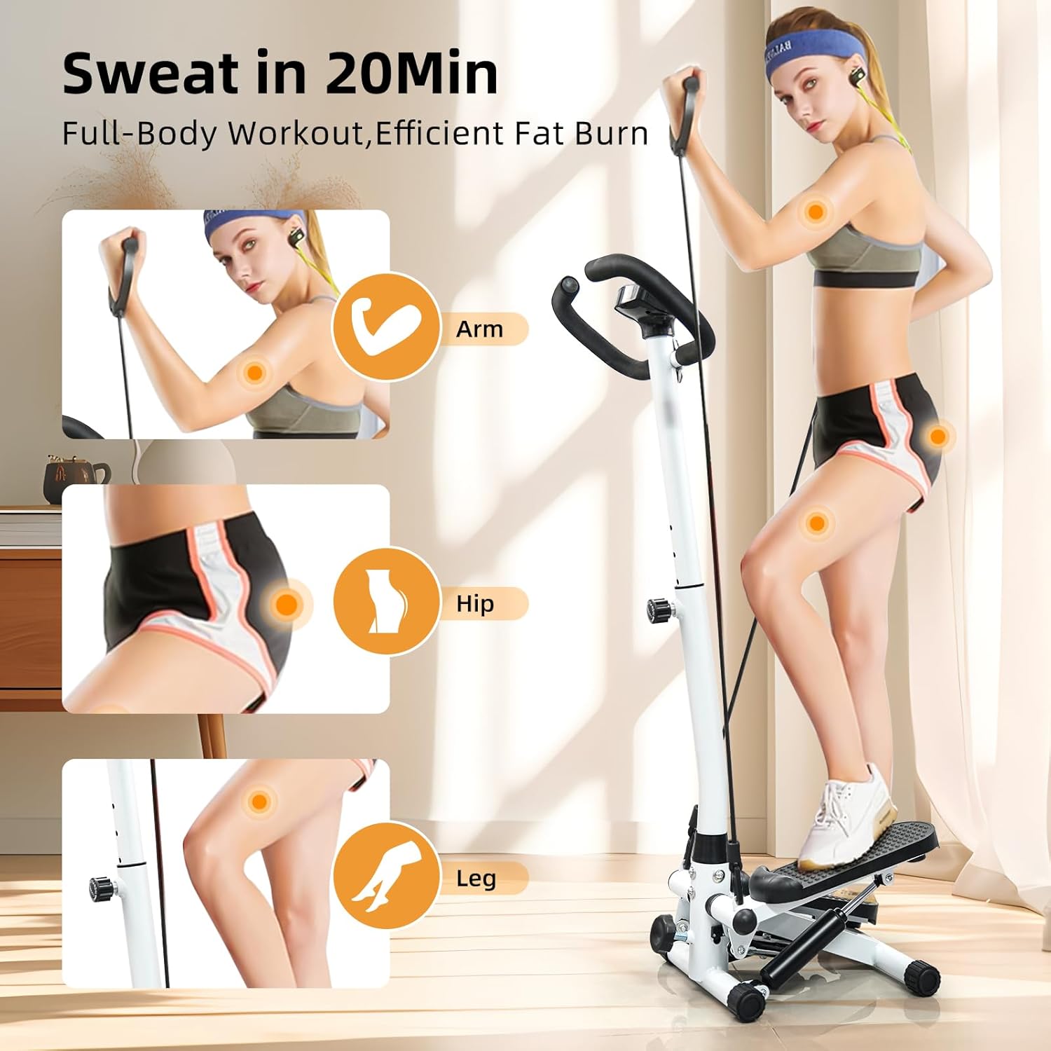 Stepper for Exercise at Home,Adjustable Height for Men Women,Come with Resistance Bands,300LBS MAX Weight Capacity,Stepper with Handlebar for Cardio Workout, - Image 3