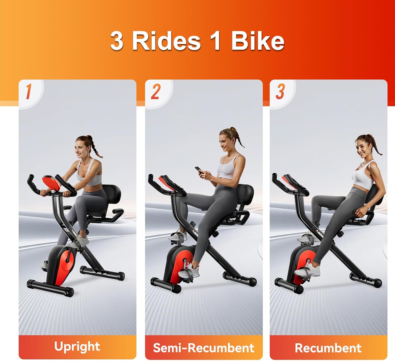 Foldable Exercise Bike, Low Noise Stationary Bikes for Home, Compact Indoor Cycling Bike with Adjustable Magnetic Resistance, 300lbs Capacity 6.6lbs Flywheel Workout Bike - Image 6
