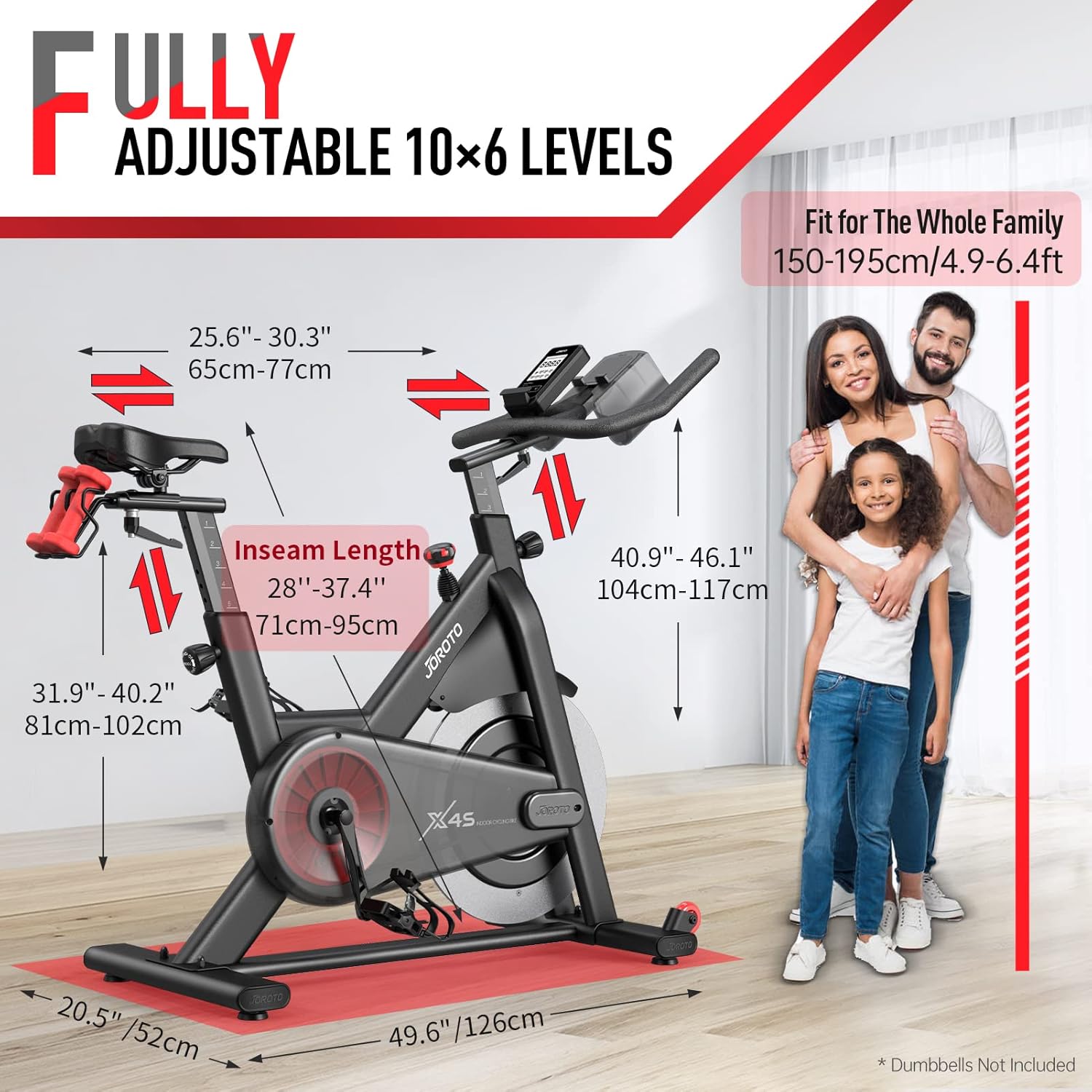 JOROTO X2|X2PRO Exercise Bike, X4S Bluetooth Stationary Indoor Cycling Bike with Readable 100 Levels Magnetic Resistance, Plus 12.6 inch Tablet Bracket Exercise Bikes for Home - Image 5