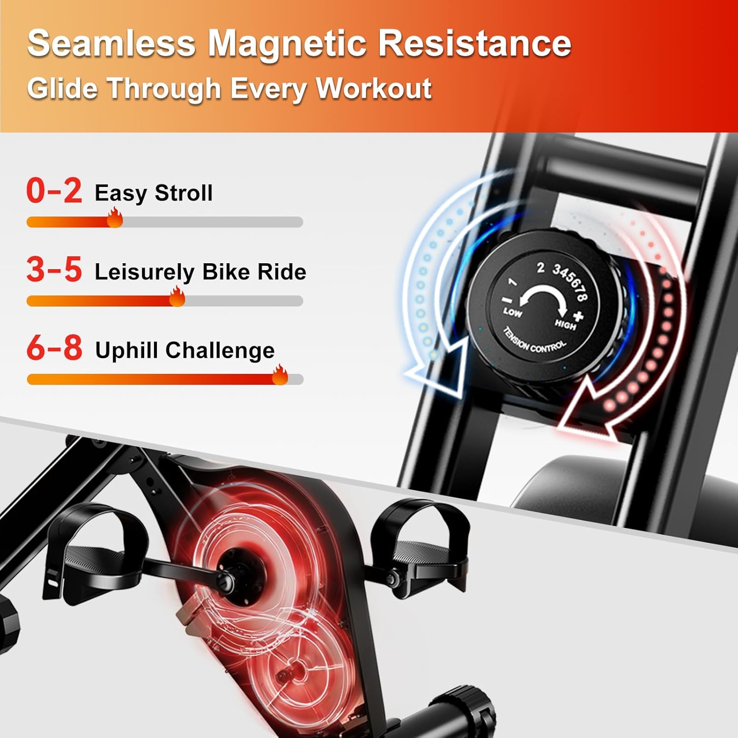Foldable Exercise Bike, Low Noise Stationary Bikes for Home, Compact Indoor Cycling Bike with Adjustable Magnetic Resistance, 300lbs Capacity 6.6lbs Flywheel Workout Bike - Image 3