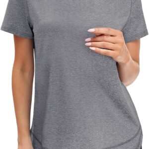 Womens Workout Tops Short Sleeve Shirts with Sun Protection Trendy Spring Summer Outfits S-3XL