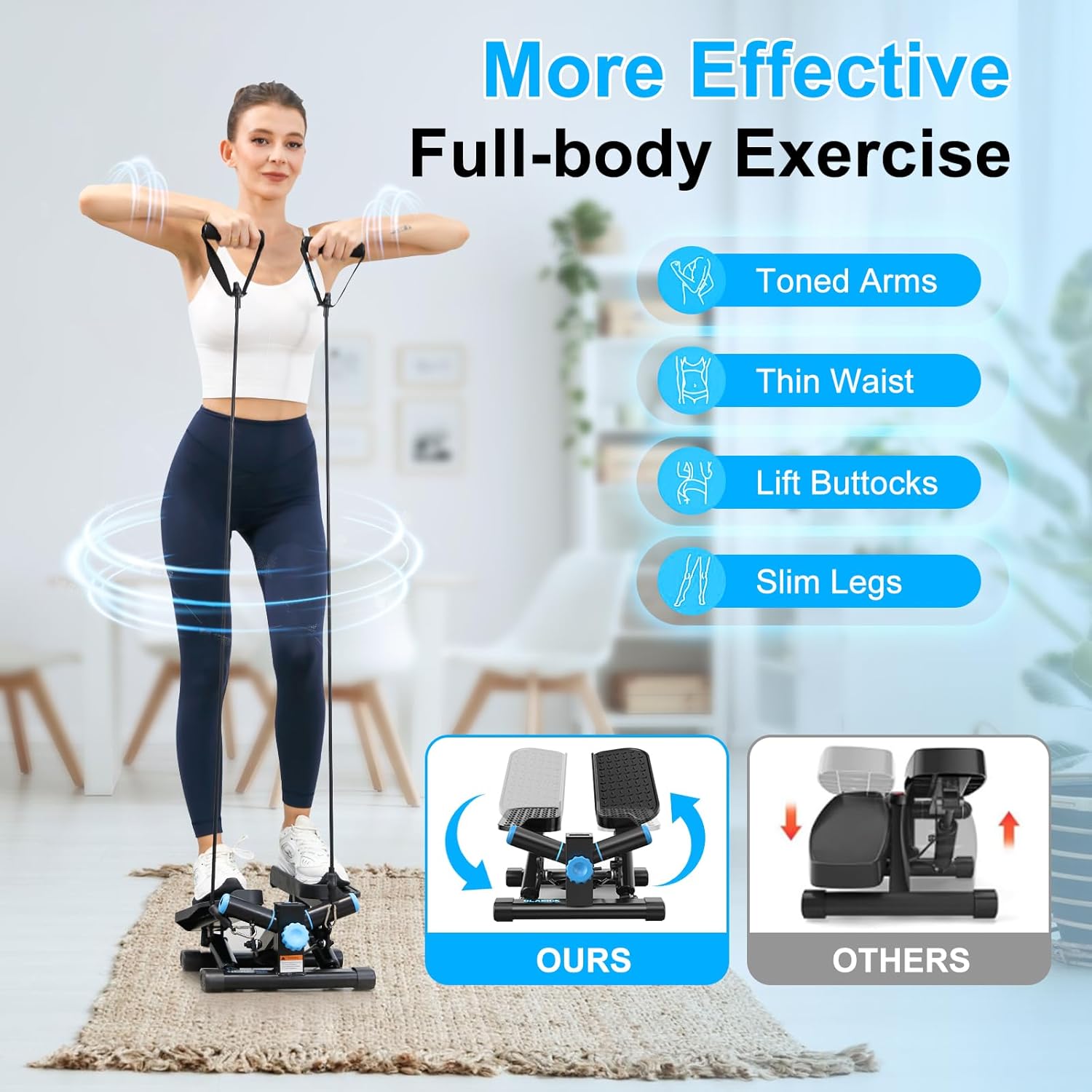 Steppers for Exercise at Home, Twist Stepper with 350LBS Loading Capacity, Mini Stepper with Resistance Bands, Hydraulic Fitness Stair Stepper for Home with LCD Monitor - Image 2
