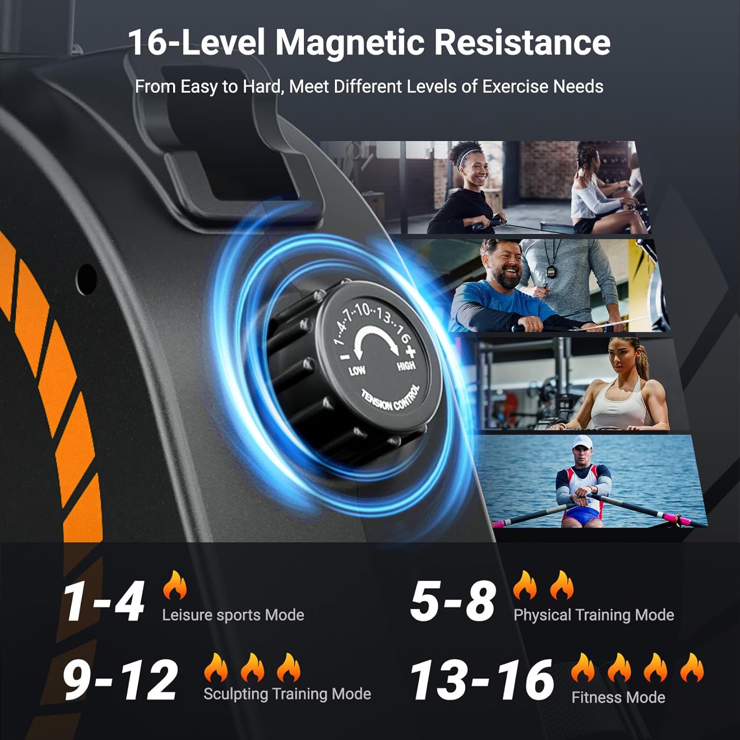 Dripex Rowing Machines for Home Use, Rowing Machine Magnetic Rower, 16 Levels of Workout Resistance, Max 350 LBS, Dual Slide Rail, Bluetooth App Compatible, LCD Monitor, Row Machine for Gym Exercise - Image 5