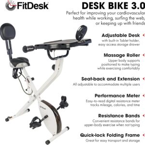 FitDesk Standing Exercise Bike Desk 3.0, Adjustable Height Indoor Cycling Trainer, Tablet Holder, Fitness Table, Portable Exercise Table, Resistance Bands, Home & Office Bike, Supports Up to 300 lbs