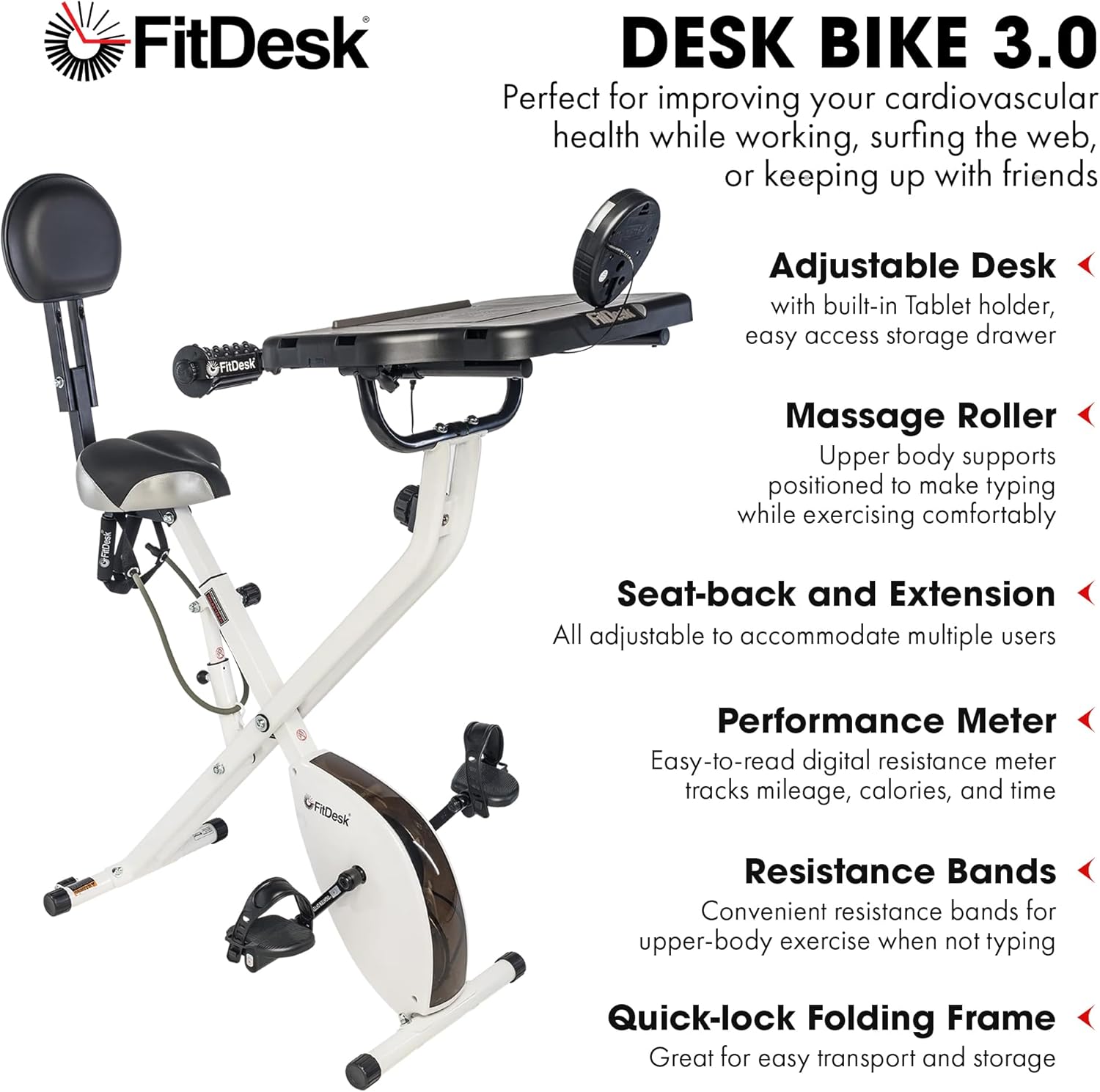 FitDesk Standing Exercise Bike Desk 3.0, Adjustable Height Indoor Cycling Trainer, Tablet Holder, Fitness Table, Portable Exercise Table, Resistance Bands, Home & Office Bike, Supports Up to 300 lbs - Image 2