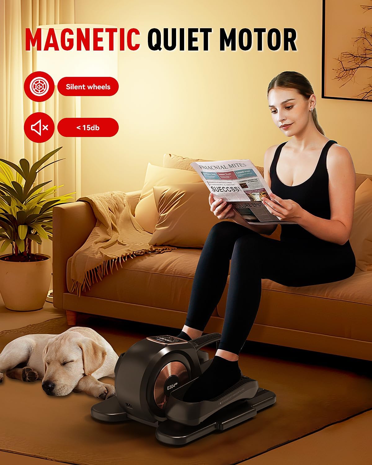 HARISON Under Desk Elliptical Machine with Multi-Functional LCD Display, Ellipse Leg Exerciser for Seniors with 12-Level Adjustable Speed and Resistance Bands - Image 4