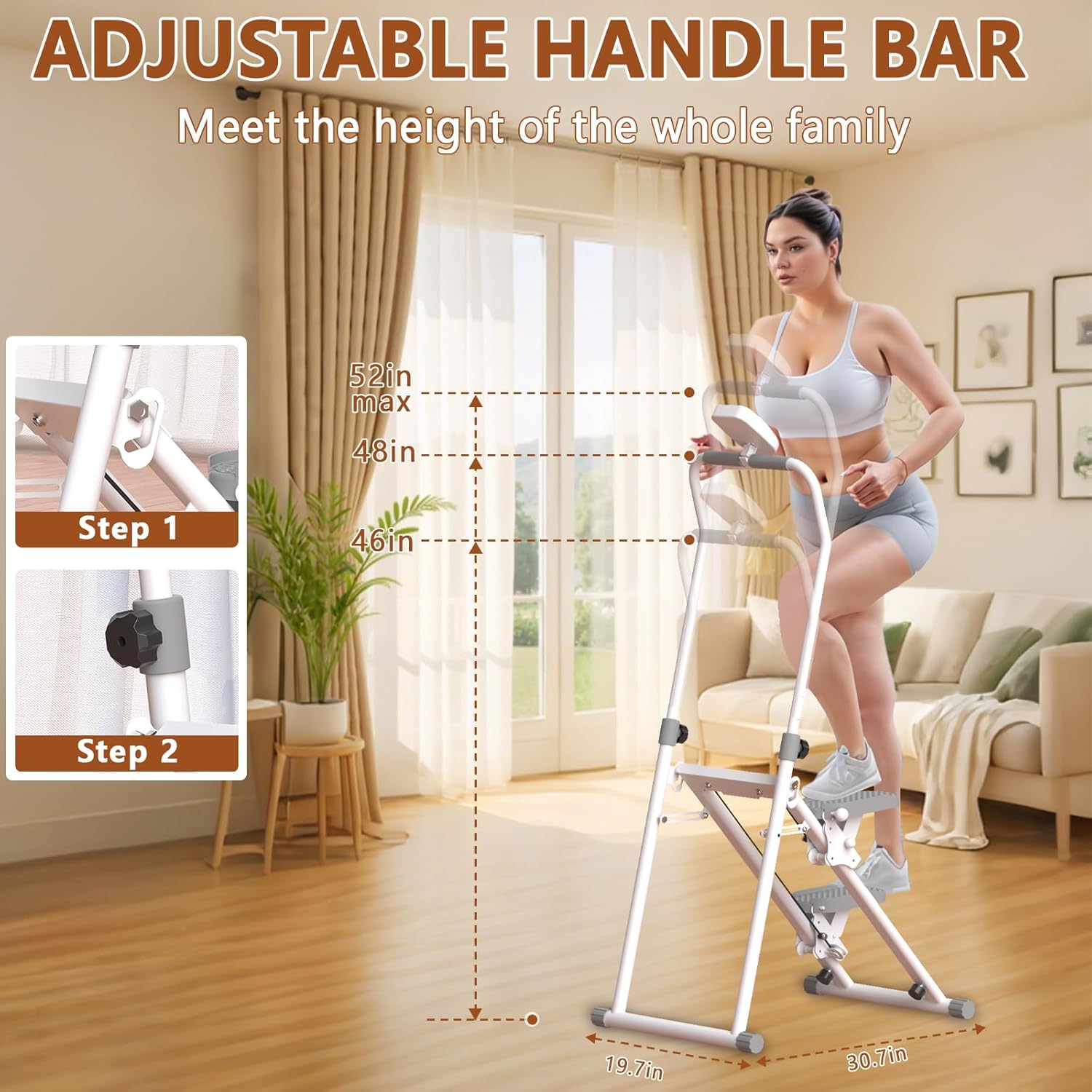 Foldable Stair Stepper for Home Gym Exercise, Vertical Stair Climber Exercise Machine, Compact Full Body Cardio Workout Equipment with Adjustable Handle Bar & Pedals - Image 3