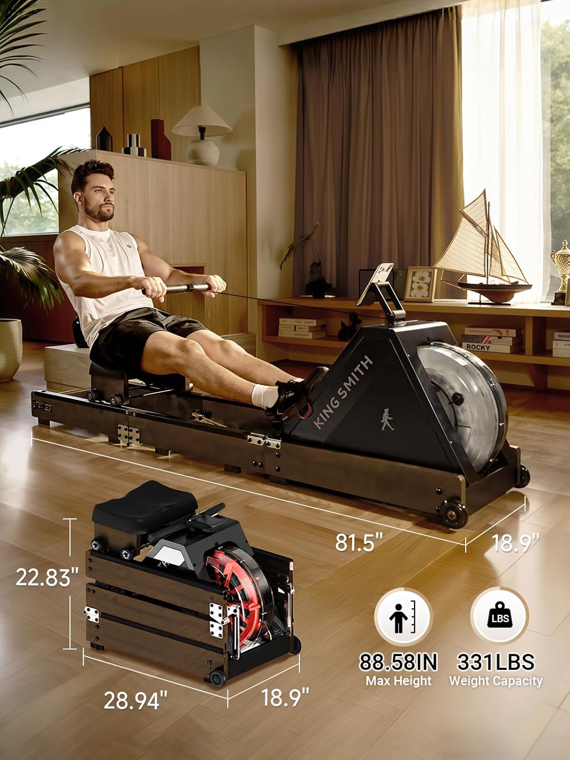 Water Rowing Machines for Home, WR20 Foldable Row Machine, 331LB Weight Capacity, Water Rower Machine with LCD Monitor, App Supported and Comfortable Seat for Folding Water Rowers - Image 7
