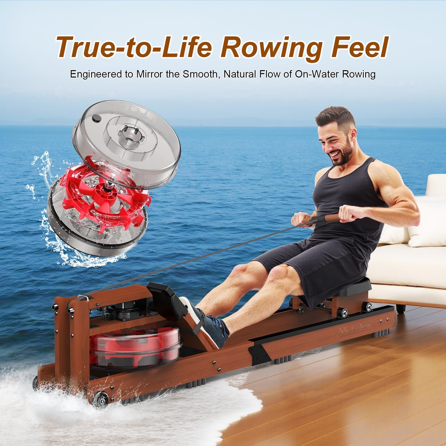 Water Rowing Machine for Home Use- Foldable Rower Machine 400LBS Weight Capacity with Dedicated Monitor & Comfortable Seat, Bluetooth APP - Image 2