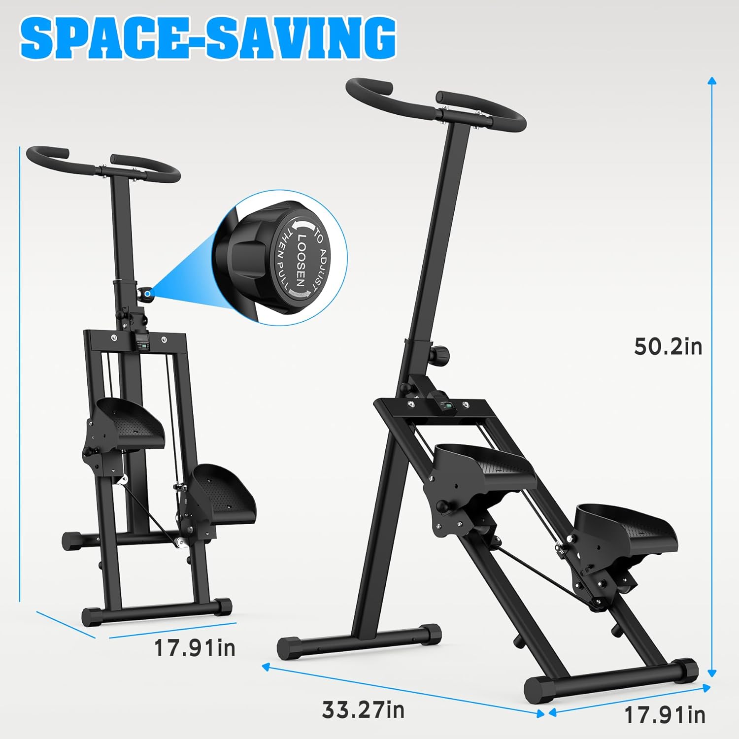 Stair Stepper Vertical Stair Master with Optional Resistance Bands Adjustable Handlebar & Pedals Climber Exercise Machine for Full-Body Workout, New Version (BLACK2+Resistance Bands) - Image 2