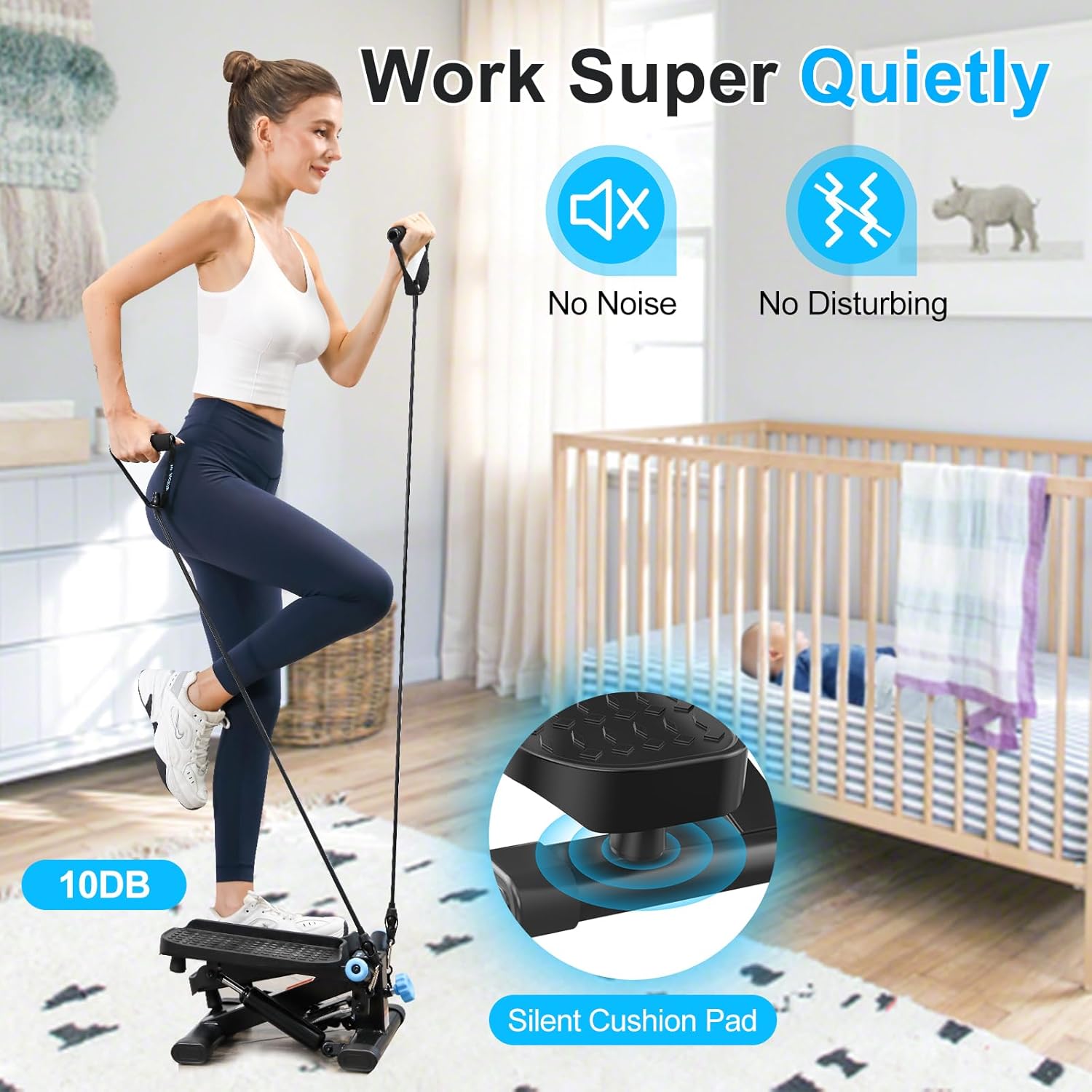 Steppers for Exercise at Home, Twist Stepper with 350LBS Loading Capacity, Mini Stepper with Resistance Bands, Hydraulic Fitness Stair Stepper for Home with LCD Monitor - Image 4