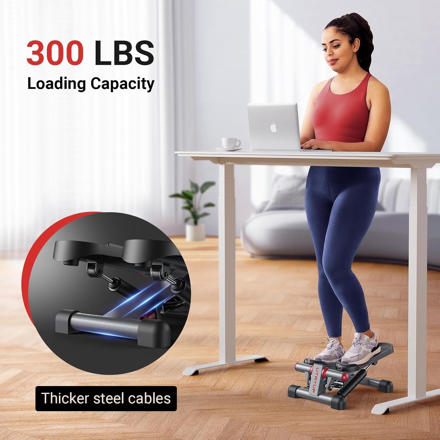 UTRYUP Mini Stepper for Home Exercise, Compact Hydraulic Stair Stepper with Resistance Bands, Quiet Fitness Machine with LCD Monitor, 300 lbs Weight Capacity - Image 6