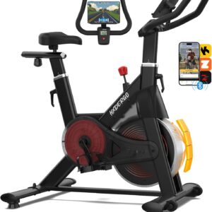 Exercise Bike, Indoor Stationary Bike for Home with Silent Belt Drive, Adjustable Resistance, App Compatible Cycling Bike with LCD Monitor, 330lbs Capacity Workout Bike