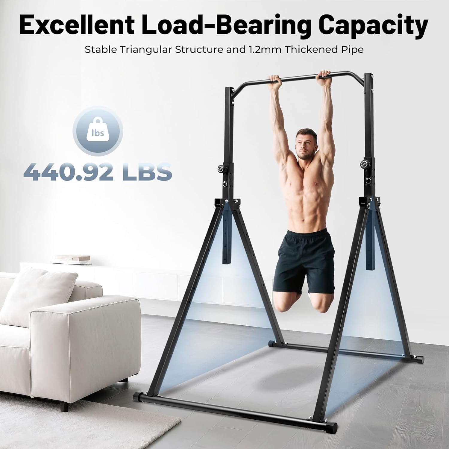 Triangular Pull Up Station, Carbon Steel Pull Up Bar for Home Gym Strength Training Equipment, 440.92 lbs 4.36 * 3.81 ft Adjustable Height Home Pull Up Bar (Free Standing) - Image 3