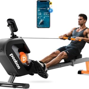 pooboo Rowing Machine, Max 350 LBS Magnetic Rower with LCD Monitor, Tablet Holder, Upgraded Rowing Machines for Home use