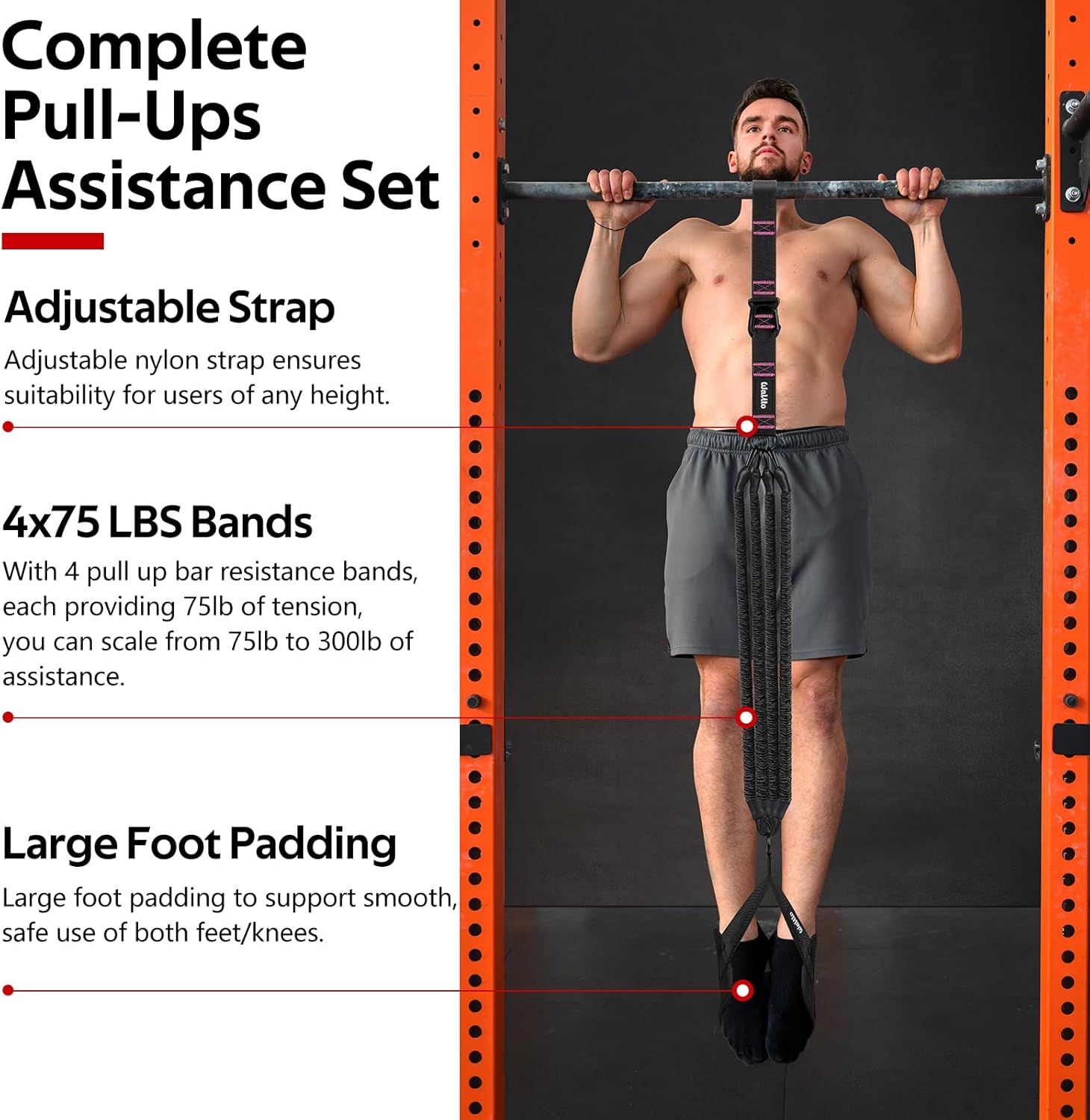 Pull Up Assistance Bands Set, Heavy Duty Adjustable Pull Up Assist Band with Feet Rest, Strength Training Bands for Home Gym Fitness, Pull-Up Bar, Calisthenics and Body Stretching - Image 2