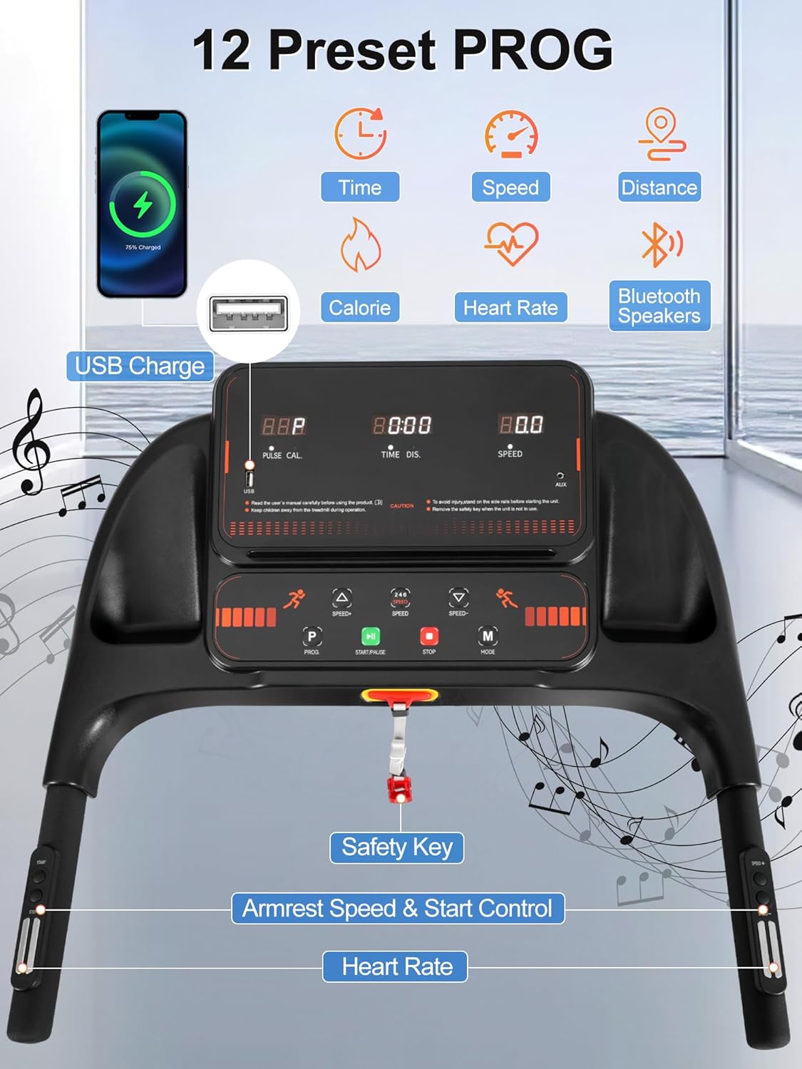 Merax Treadmill with Incline, 3.0HP Foldable Treadmills for Home with 15% Incline,7.5MPH 300 LBS Capacity Home Exercise Equipment Treadmills with Bluetooth and Heart Rate Sensors - Image 2