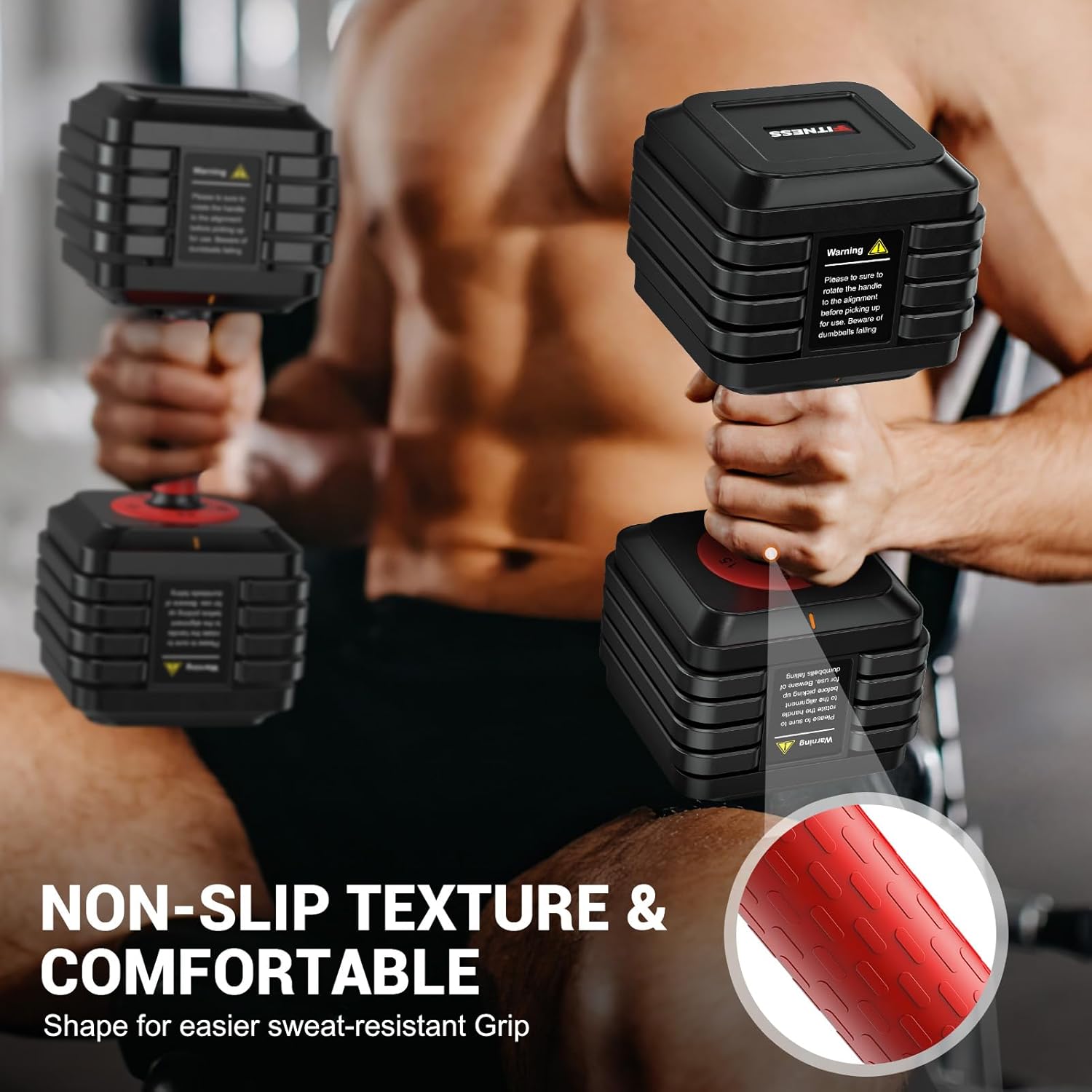 Adjustable Dumbbells 2 Pieces, 1 Second Weight Dumbbells 5 in 1 Free Adjustable with Non-slip Textured Handle for Home Gym for Men and Women - Image 5