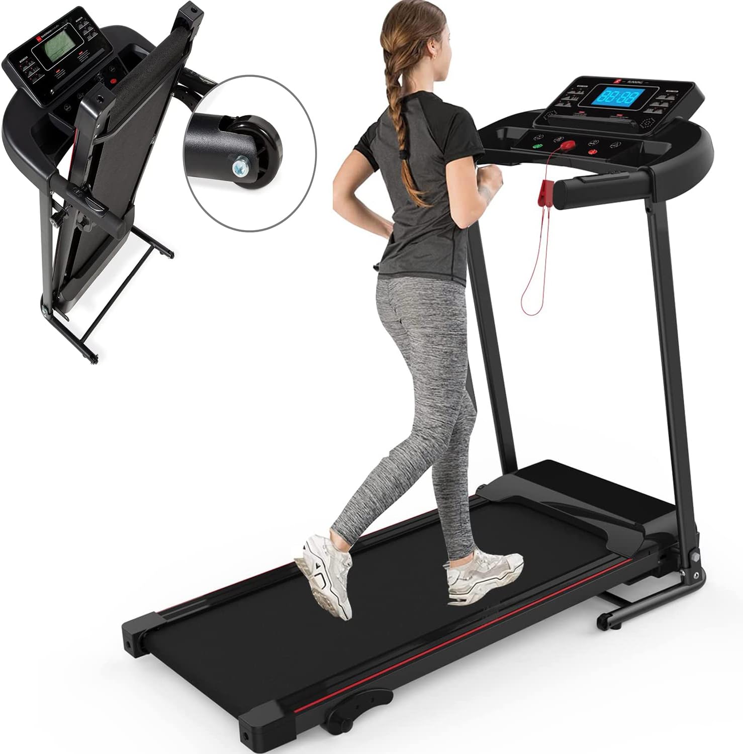 Electric Treadmill, 8.5 MPH, Folding, USB & Speakers, Motorized Running Jogging Walking Machine for Home Use, 4 Incline Levels,Digital Control - Image 7