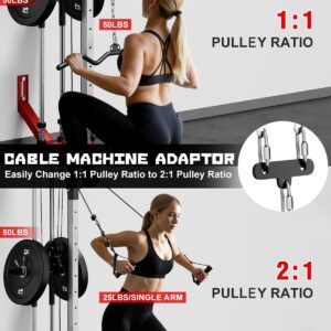 Wall Mount Cable Station, WM1 Cable Crossover Machine with 17 Positions, High and Low Cable Crossover Machine with Removable Footplate for Garage Home Gym
