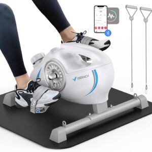Under Desk Bike Pedal Exerciser, Quiet Magnetic Mini Exercise Bike with MERACH App for Arm, Leg Recovery, Physical Therapy, Smooth Foot Desk Cycle with 2 Resistance Bands & Non-Slip Mat