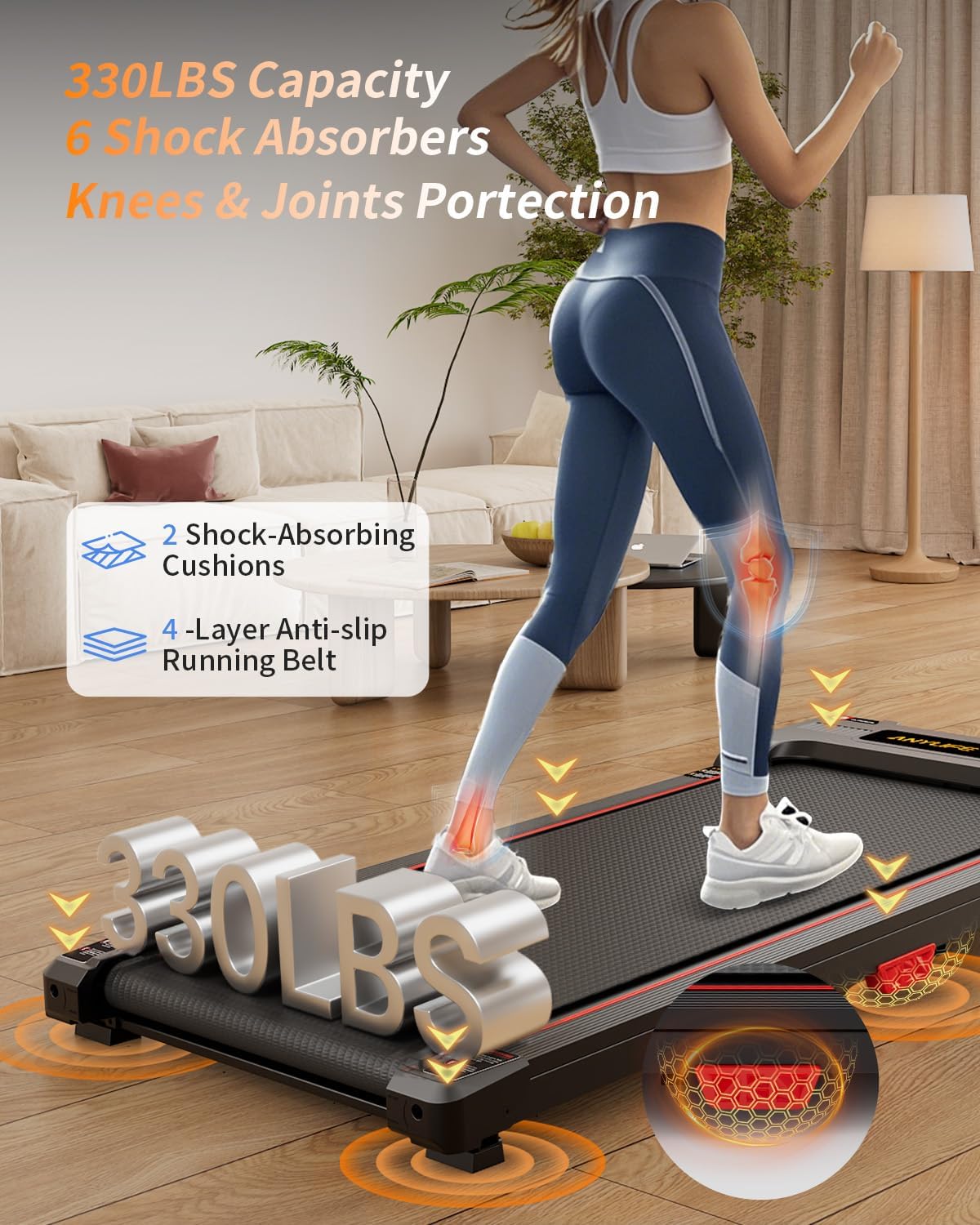 Walking Pad Treadmill, Anylife Incline Walking Pads Under Desk 330lb Capacity, 2.5HP Portable Treadmills for Home, Compact Treadmill Small Running Pad with LED Display, Remote Control, Black - Image 4