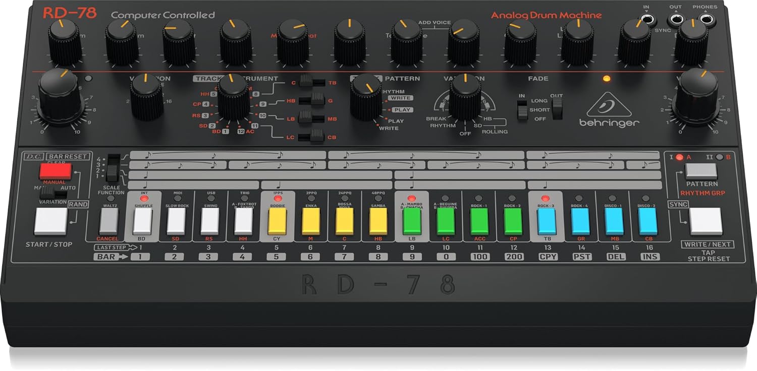Behringer RD-78 Classic Analog Drum Machine with 15 Drum Sounds, 34 Rhythm Presets, 16-Step Sequencer for Music Production and Live Performance - Image 2