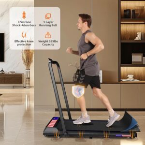 Treadmill with Handle Bar, 2.5HP Walking Pad with Handle, Portable Under Desk Treadmill for Home Office, 300LBS Capacity, Adjustable Incline, Large LED Display, Remote Control