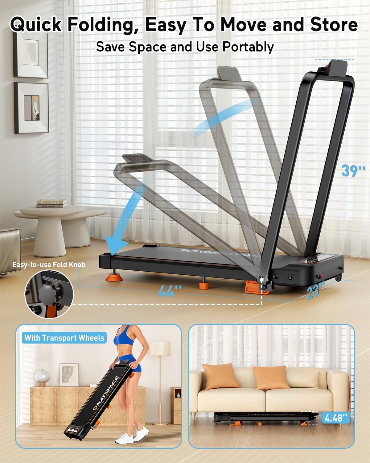 2025 Upgrade Walking Pad Treadmill with 8% Incline & Handle Bar, 3.5HP Foldable Treadmills for Home Small, 4 in 1 Portable Treadmills Walking Pad 350lb Capacity, Shock Absorption, Low Noise, Smart App - Image 5