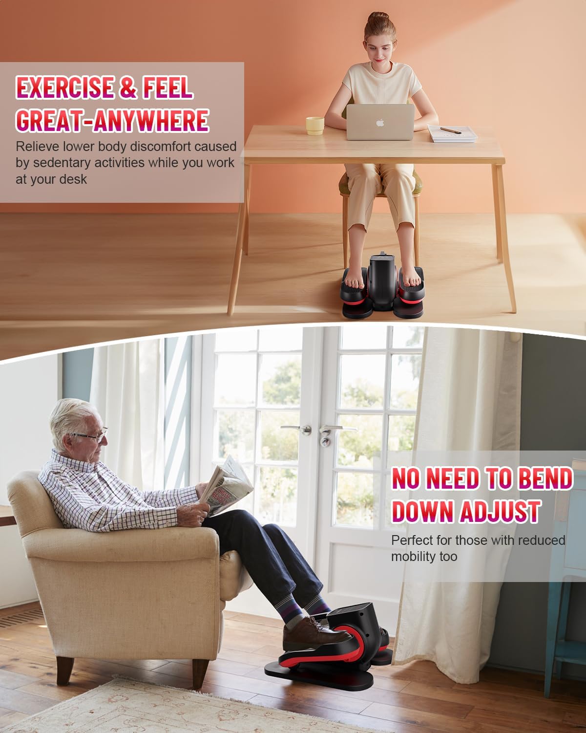 Under Desk Elliptical Machine, Ellipse Leg Exerciser Electric as Seen on TV for Seniors with Remote Control & 10 Adjustable Speeds,Quiet & Portable Mini Seated Pedal Exerciser - Image 8
