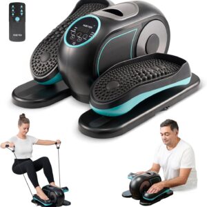 Under Desk Elliptical Machine, Ellipse Leg Exerciser for Seniors, Seated Pedal Exerciser with Resistance Bands Non Slip Mat, Remote Control, 12 Adjustable Speeds for Home, Seniors, Adults