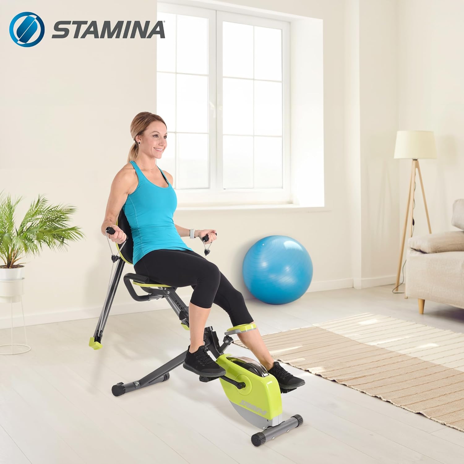 Stamina Wonder Exercise Bike | Build Upper and Lower Body Strength on One Machine | Includes Two Online Workout Videos, Chartreuse and Gray - Image 4
