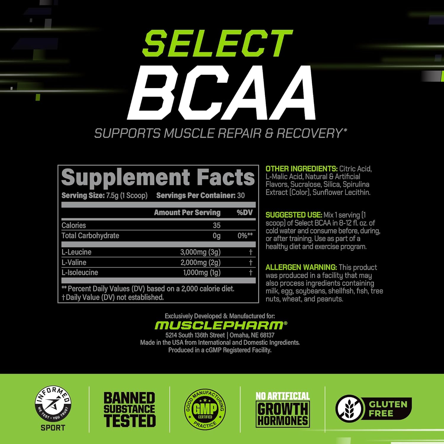 MusclePharm Essentials BCAA Powder, Pre & Post Workout Recovery Drink, Supports Muscle Recovery & Energy Production, Essential Amino Acids Supplement, 30 Servings, Blue Raspberry Flavor - Image 3