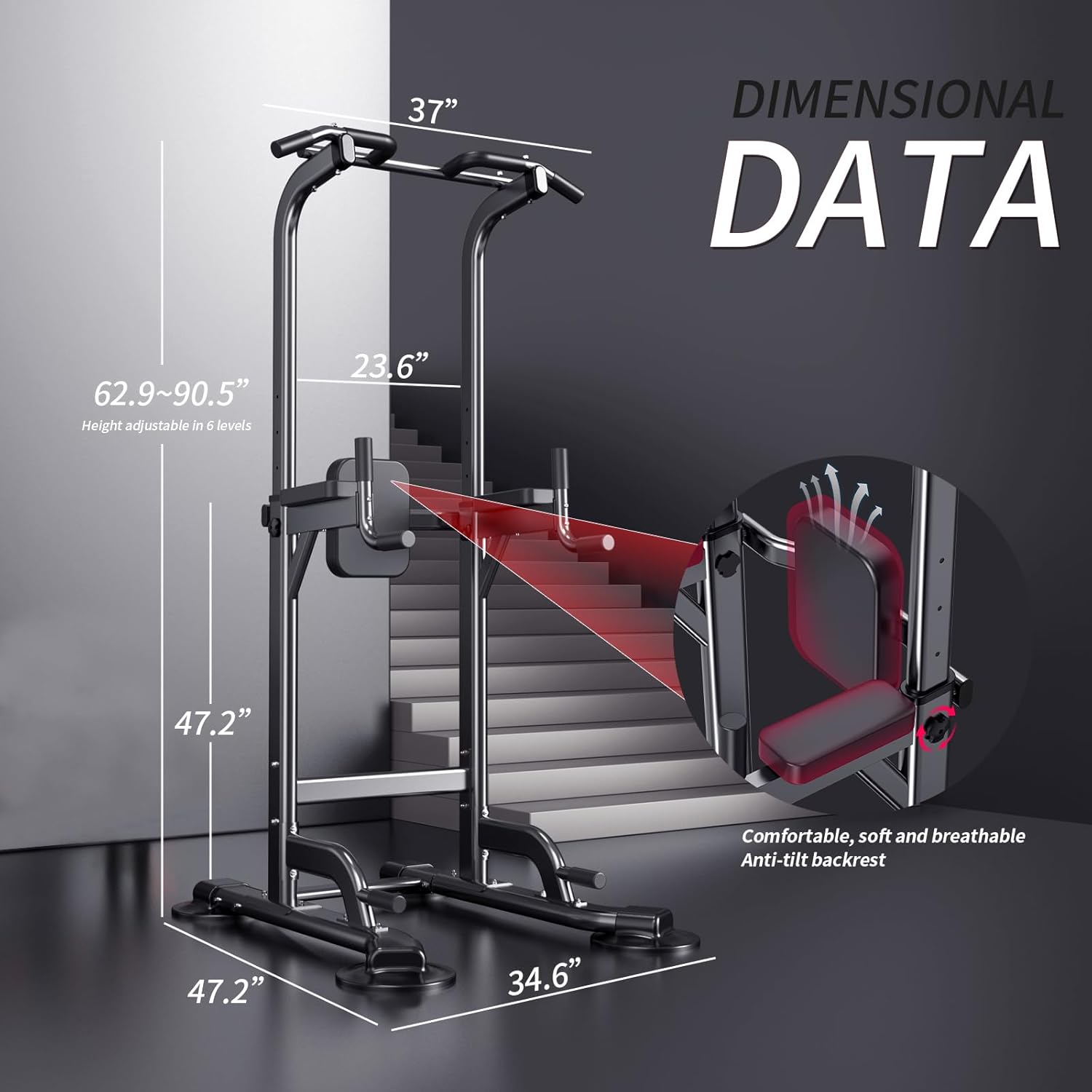 Power Tower Adjustable Height Pull Up & Dip Station Multi-Function Home Strength Training Fitness Workout Station for Home Gym - Image 5
