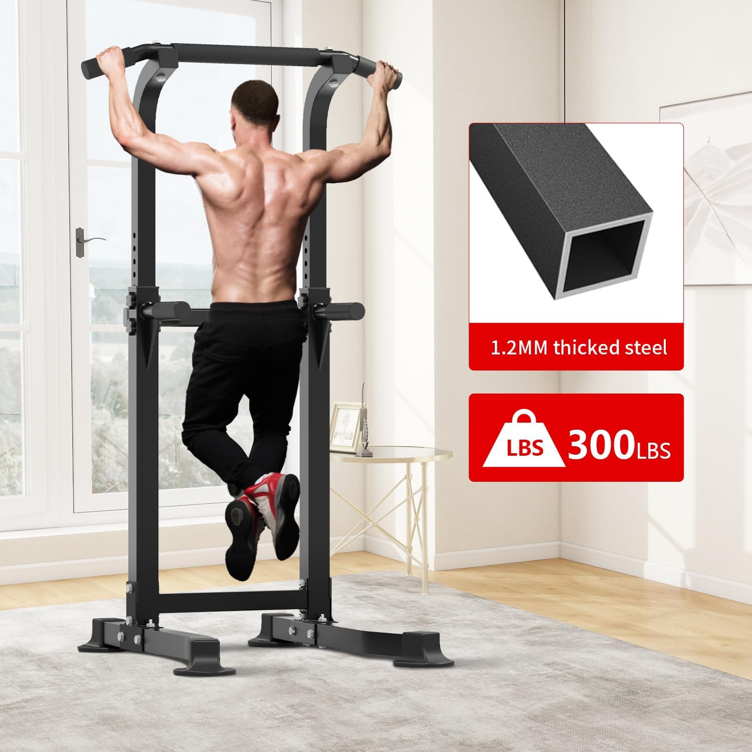 ZENOVA Pull Up Bar Dip Bar Power Tower Workout Dip Station Height Adjustable Free Standing Chin Up Bar Home Gym Equipment 300LBS Weight Capacity - Image 5