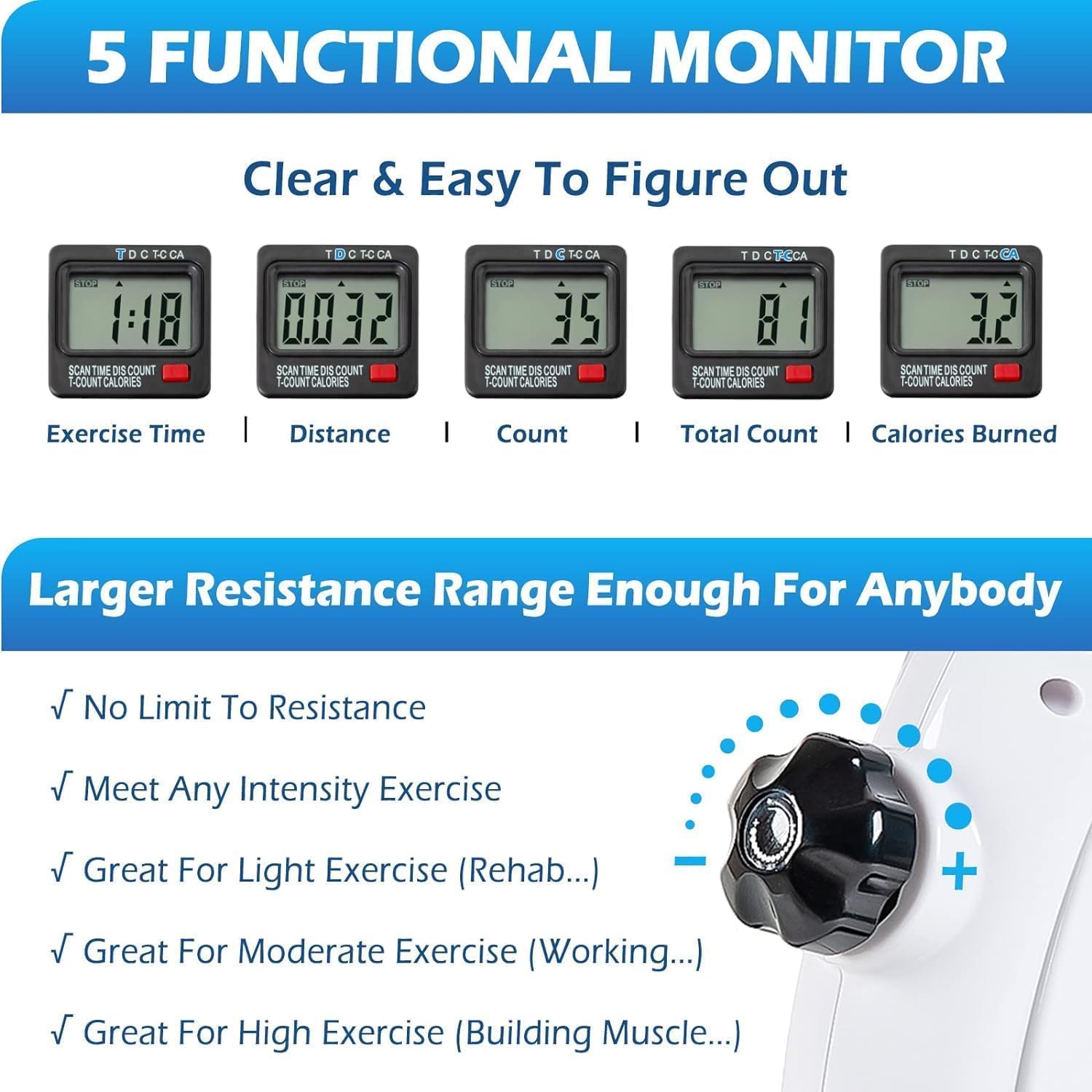 TABEKE Under Desk Bike Pedal Exerciser - Mini Exercise Bike for Arm/Leg Exercise, Pedal Exerciser for Seniors with LCD Display - Image 6