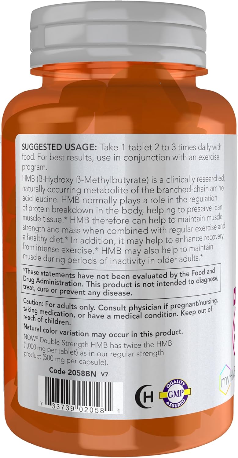 NOW Foods Sports Nutrition, HMB (β-Hydroxy β-Methylbutyrate), Double Strength 1,000 mg, 90 Tablets - Image 3