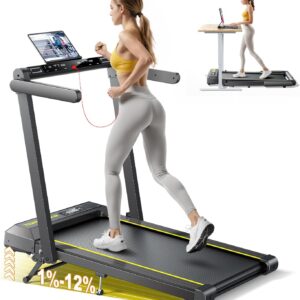 Walking Pad Treadmill with 12% Incline, 4 in 1 Folding Treadmill for Home/Office with Handle Bar, 2.5HP Under Desk Treadmills Portable Walking Pad with App & Bluetooth Speaker, 0.6-10MPH