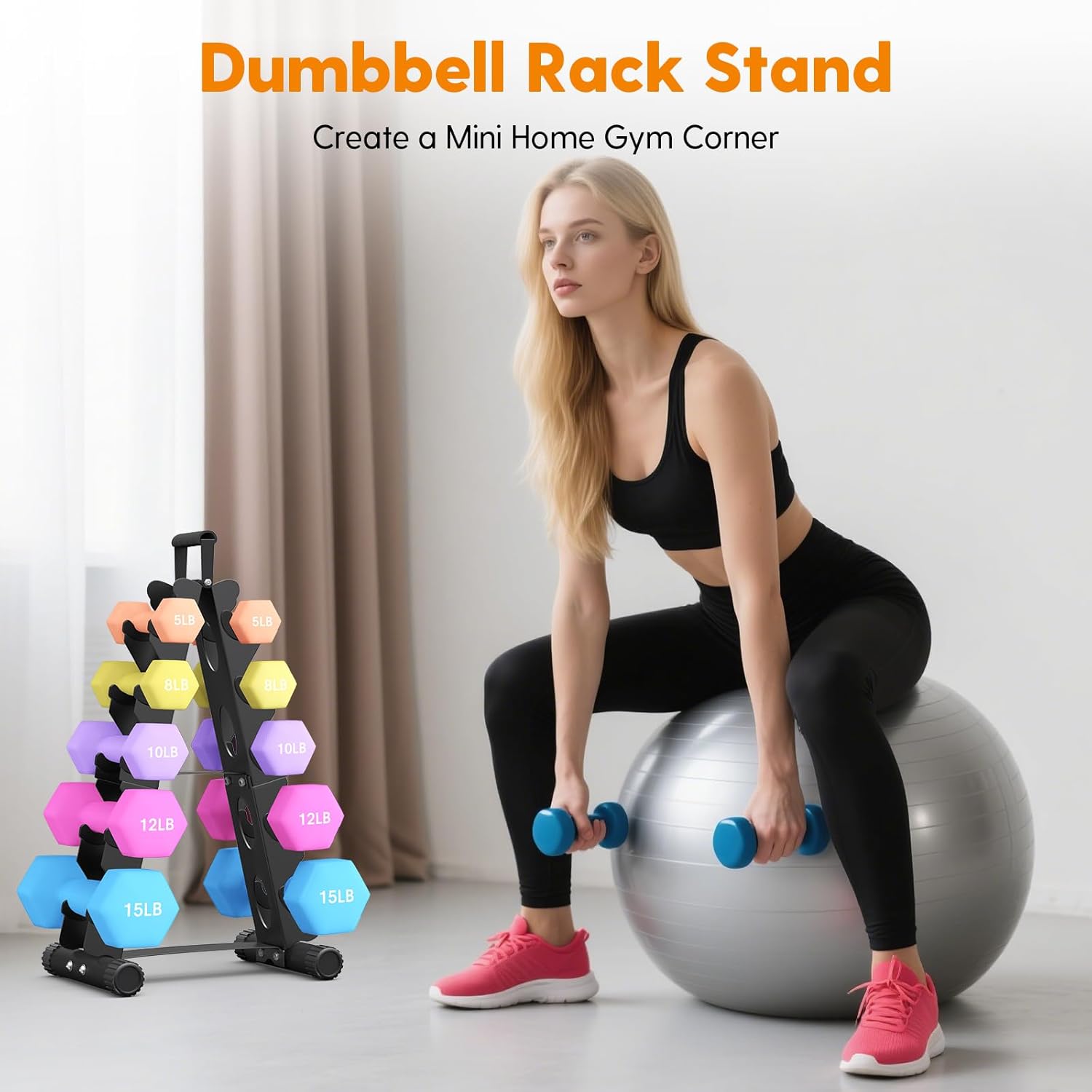 AmazeFan 5 Tier Dumbbell Rack Stand Only, A-Frame Design Weight Rack with Handle, Weights Metal Strength Training Dumbbells Storage Rack for Home Gym Space Saver (Dumbells not Included) - Image 7