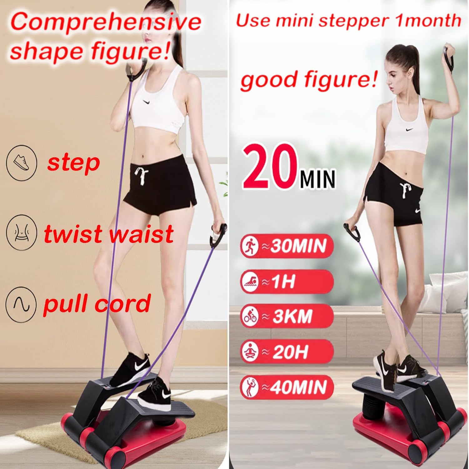 INTBUYING Mini Twist Stepper for Exercise Workout at Home with Resistance Bands Quiet Step Machine Portable with LCD Monitor and Non-Slip Pedals for Gym Home - Image 3