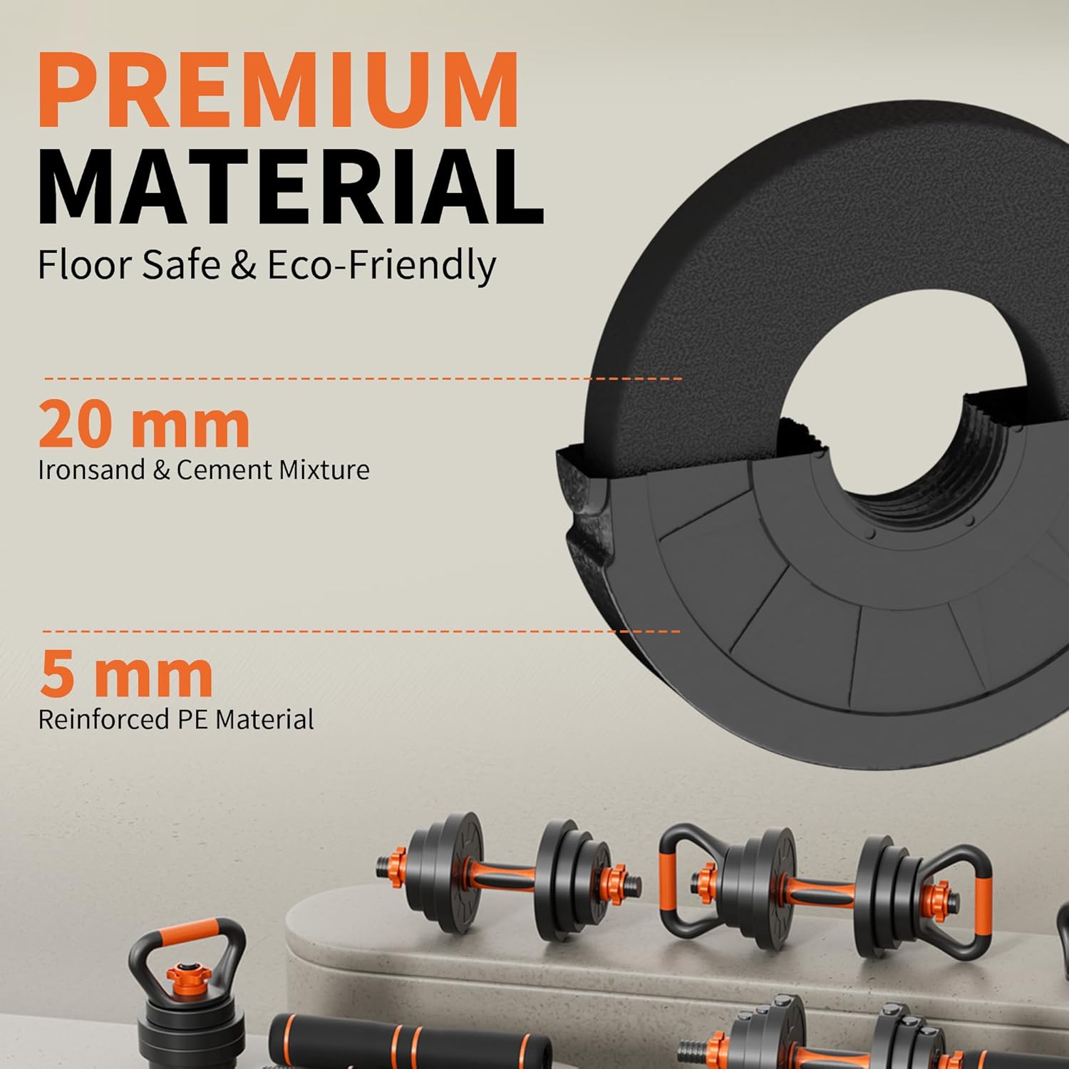 VTORY Adjustable Dumbbell Set, 30/50/70/90lbs Free Weights Dumbbells Set, 4 in1 Dumbbell Barbell Kettlebell Push-Up Stand Weight Set, Dual-Lock Safety Grip, Ergonomic Design, Weight Set for Home Gym, Set of 2 - Image 5