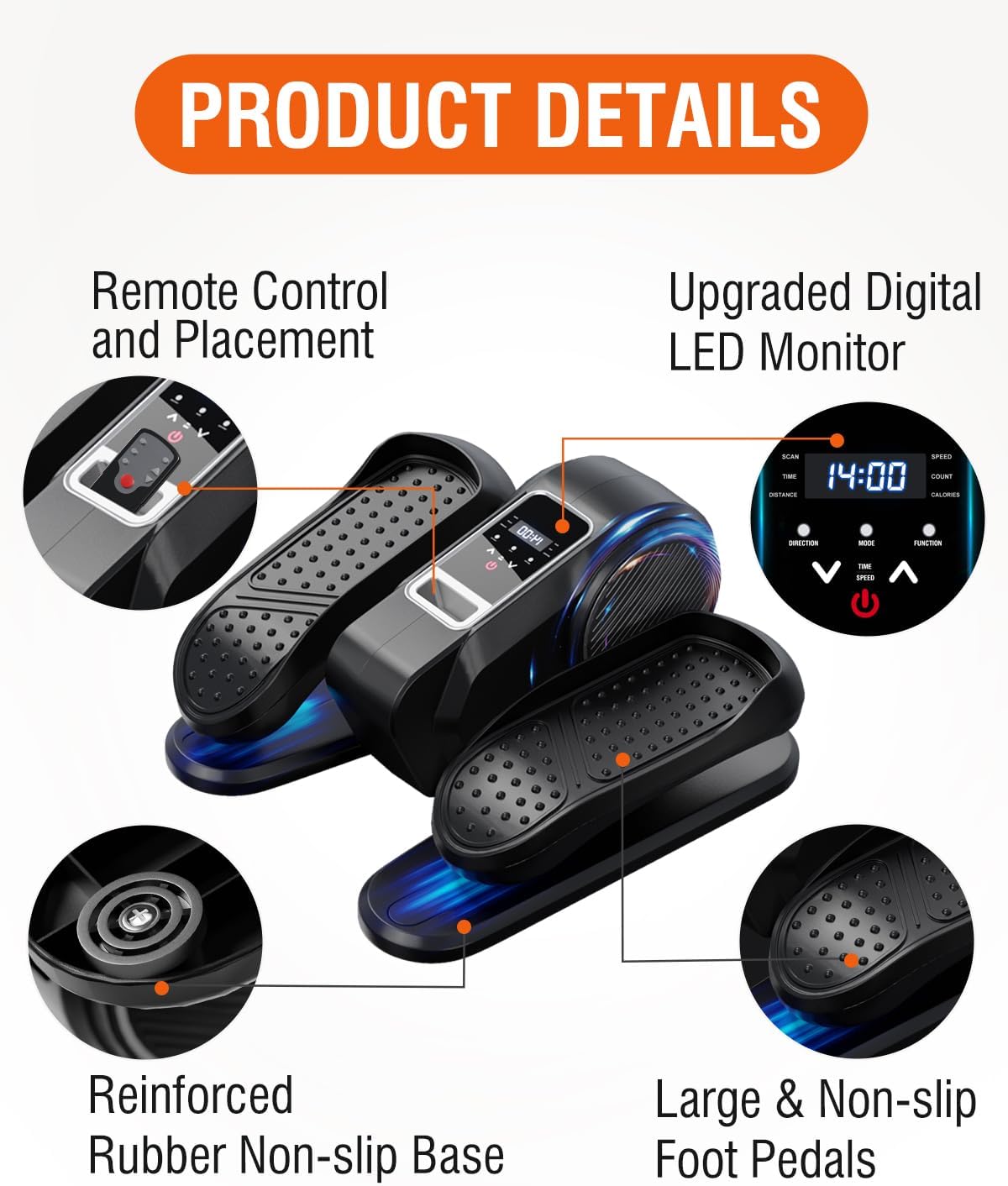 Under Desk Elliptical Machine for Home Workout, 12 Levels Speeds Ellipse Leg Exerciser While Sitting Quiet & Portable Seated Pedal Exerciser with Remote Control & Non-Slip Pad - Image 9