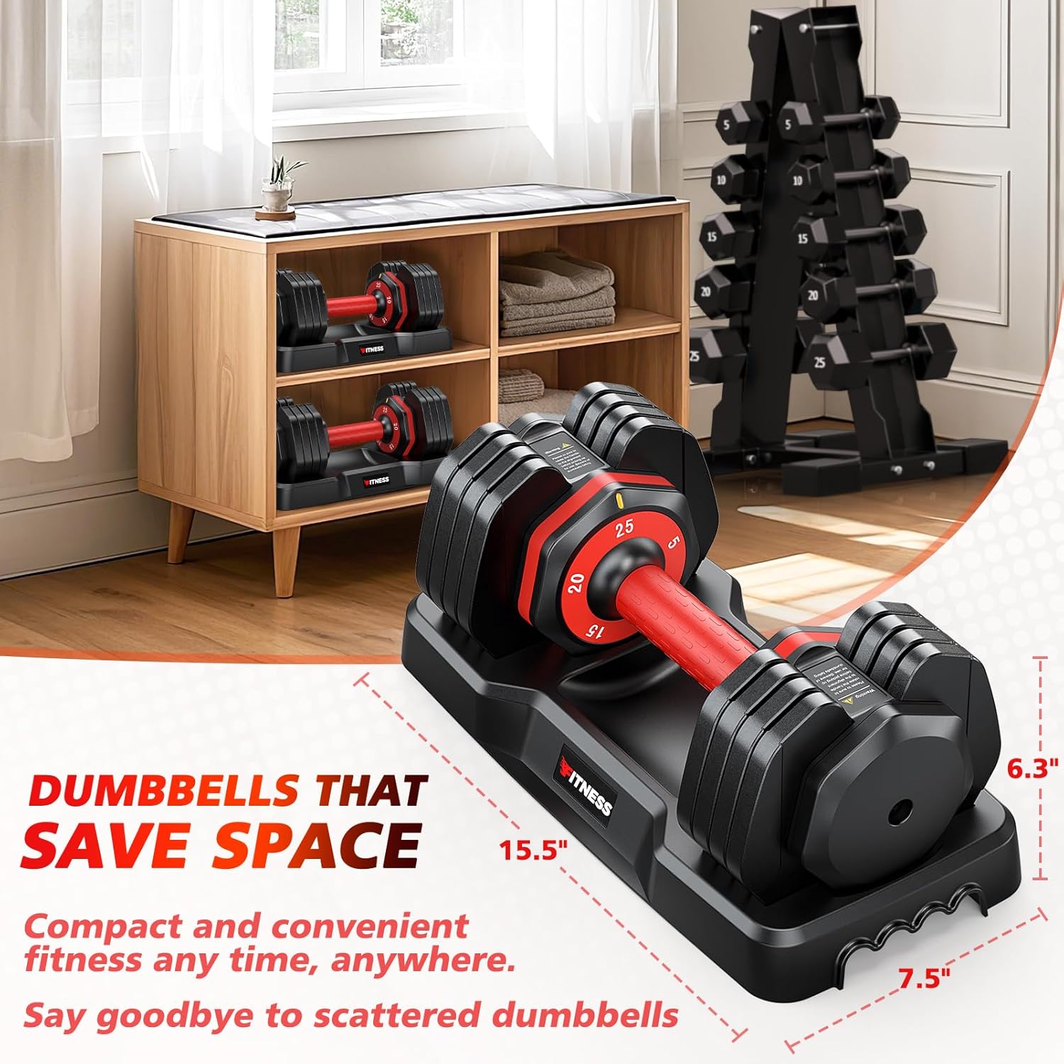 Adjustable Dumbbells Set of 2, 1 Hand Adjustable Weights Dumbbells Set, 5 in 1/10 in 1 Free Dumbbell with Anti-Slip Texture Handle, 25/55/80lb Pair Weight Set For Home Gym Suit both Men and Women - Image 7