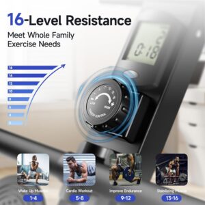 Rowing Machines for Home, Magnetic Row Machine Foldable, 16 Levels Quiet Resistance Rowing Machine with Dual Slide Rail, Folding Indoor Rowers Compact with Max 350lb Weight Capacity