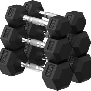 Hex Dumbbell 45-480 lb Set, Rubber Encased Exercise & Fitness Dumbbells for Home Gym, Hand Weights for Strength Training