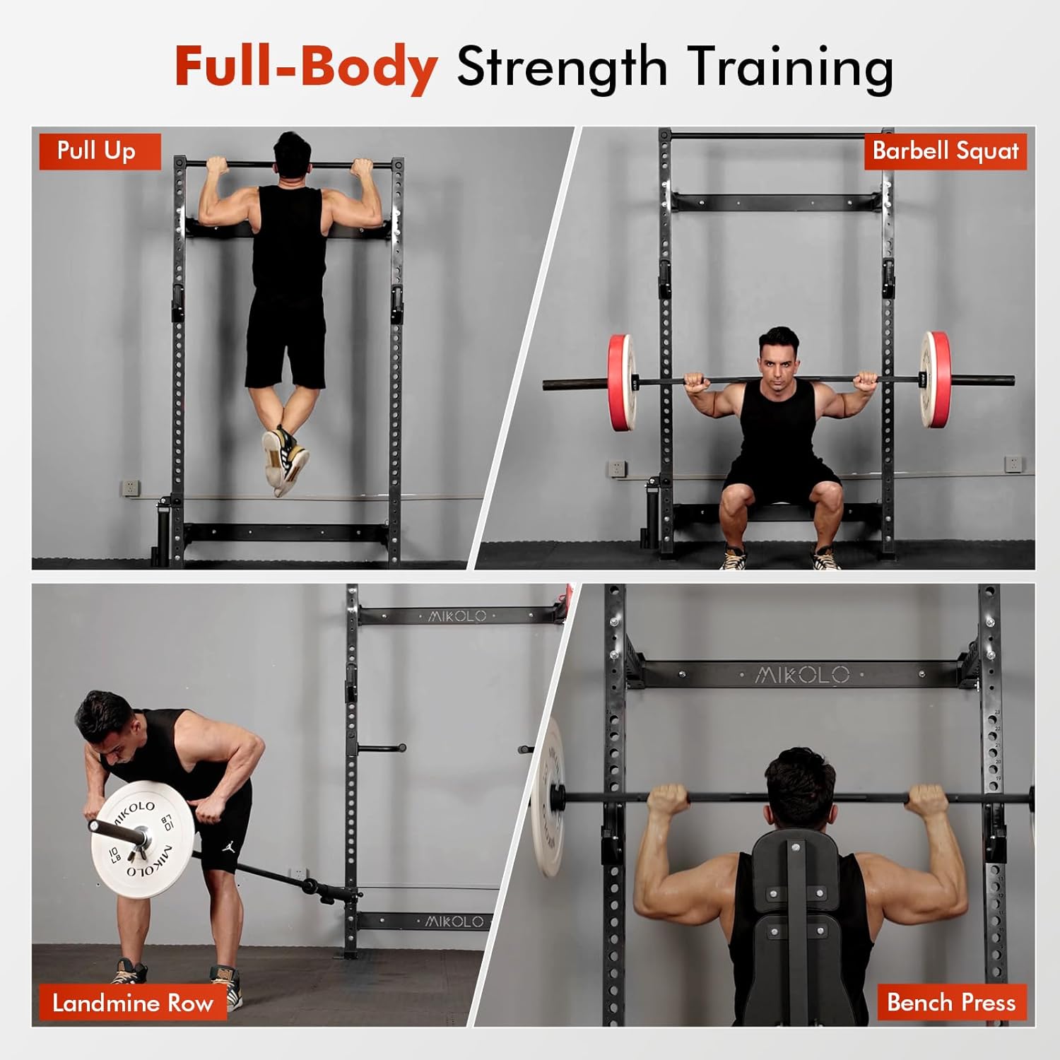 Mikolo 2" x 2" Folding Wall Mounted Squat Rack, 1000 Pounds Capacity Power Rack with Pull Up Bar, J Hooks and Other Attachments, Space-Saving Home Gym - Image 7